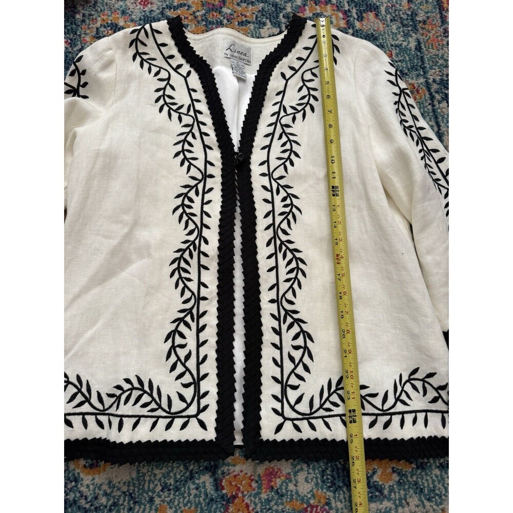 Linea by Louis Dell'Olio Linen Embroidered Jacket Women’s Size Medium - Picture 7 of 10